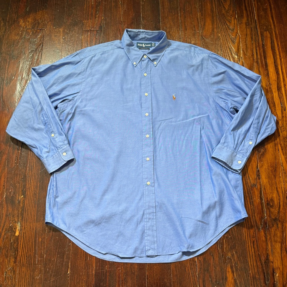 Ralph Lauren Yarmouth Shirt Mens 17.5-34 Blue Pinpoint Oxford Button Down
